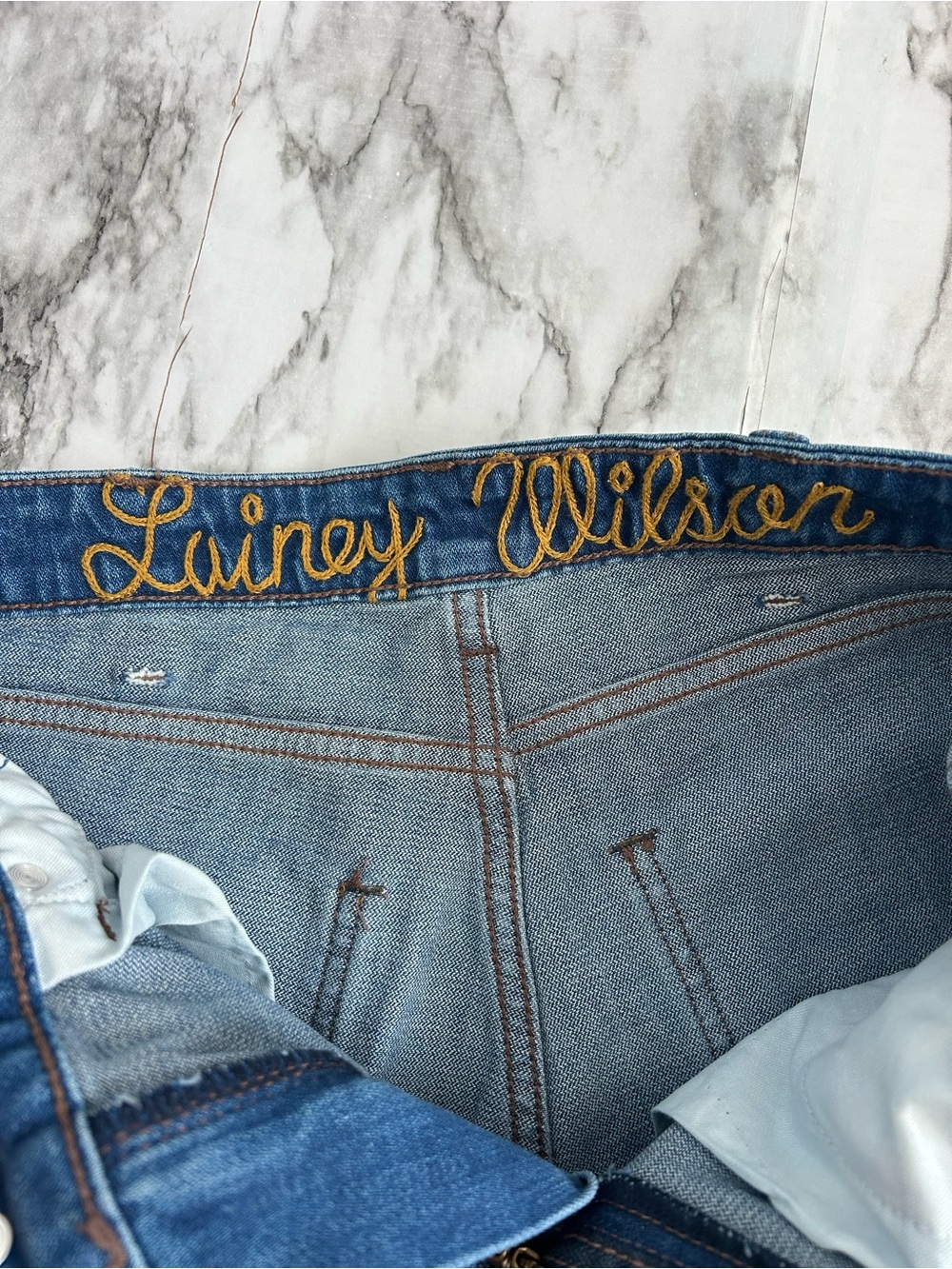 Two-Tone Flared Women's Jeans - Blue - Picture 5 of 13